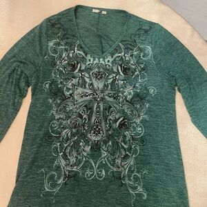 Green Y2K with affliction designs